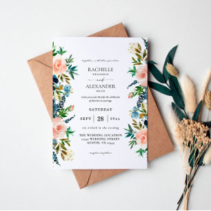 Navy, Dusty Blue & Pink Floral Faire-part de maria