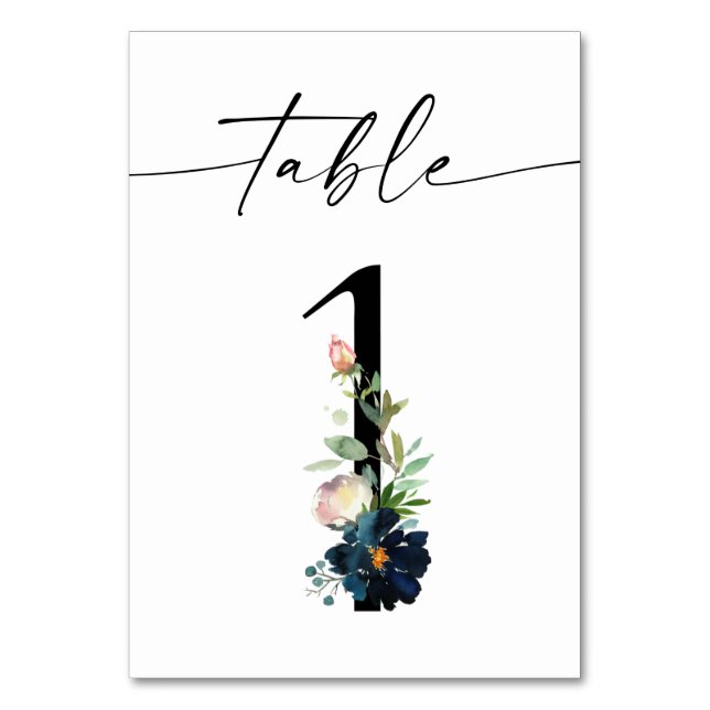 Navy, Dusty Blue & Pink Floral Table Number 1 (Back)