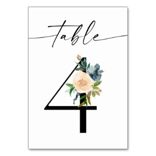 Navy, Dusty Blue & Pink Floral Table Number 4