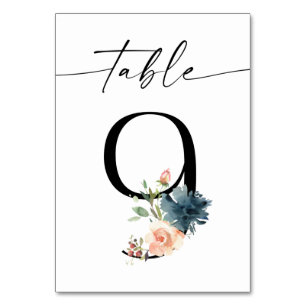 Navy, Dusty Blue & Pink Floral Table Number 9