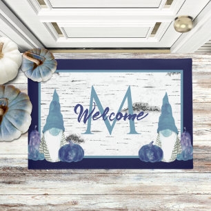 Navy Dusty Blue Pumpkin Gnomes Aspen Rustic wood D Doormat