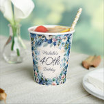 Navy Dusty Blue Watercolor Floral 40th Birthday Paper Cups<br><div class="desc">Navy,  dusty blue,  and white watercolor floral 40th birthday (or any birthday) paper cups customizable with your own text. Personalize with the name and age of the guest of honour. Contact me for assistance with your customizations or to request additional. matching or coordinating Zazzle products for your party.</div>