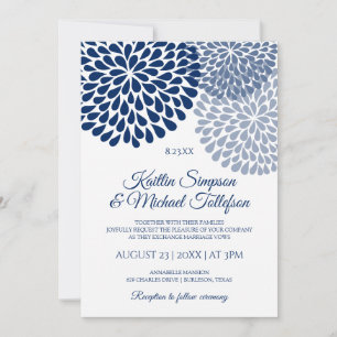 Navy & Dusty Blue Wedding Invitations   Floral