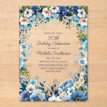 Navy Dusty Blue White Floral 90th Birthday  Acrylic Invitations<br><div class="desc">Beautiful navy and dusty blue with white watercolor flowers 90th birthday party clear acrylic invitation for women. This invitation is designed for a 90th birthday but can be customized for anyone of any age. Contact me for assistance with your customizations or to request additional matching or coordinating Zazzle products for...</div>