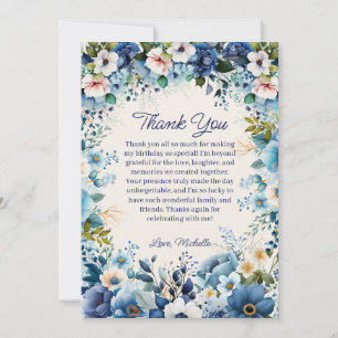 Navy Dusty Blue White Floral Birthday Thank You Card