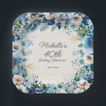 Navy Dusty Blue White Floral Women's 40th Birthday Paper Plate<br><div class="desc">Elegant navy,  dusty blue,  and white watercolor floral women's 40th (or any age) birthday party paper plates. Customize with the name of the guest-of-honour,  her age,  and her party date. Contact me for assistance with your customizations or to request additional matching or coordinating Zazzle products for your party.</div>