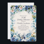 Navy Dusty Blue White Flowers 90th Birthday Invitation<br><div class="desc">Elegant navy and dusty blue with white watercolor floral 90th birthday party invitation for women. This invitation is designed for a 90th birthday but can be customized for anyone of any age. Purchase your invitations with the rounded edges on this card, or choose from a variety of other shapes on...</div>