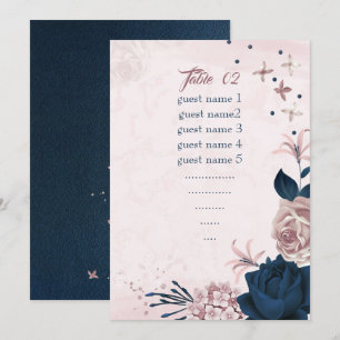 navy & dusty rose flowers seating table number