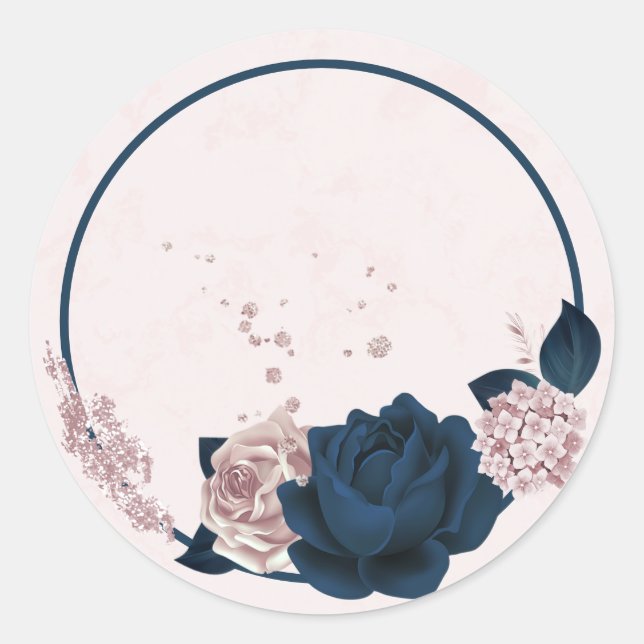 navy & dusty rose flowers thank you  classic round sticker (Front)