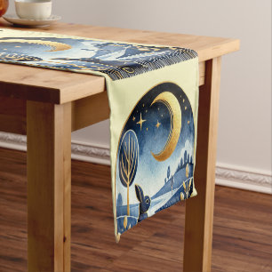 Navy Easter Bunny In a Night Scene Short Table Runner