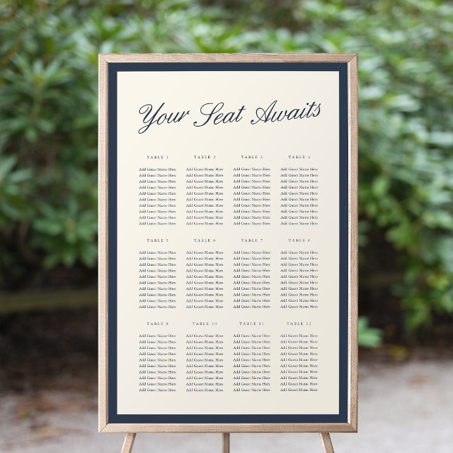 Navy & Ecru Classic Script Wedding Seating Chart (Creator Uploaded)