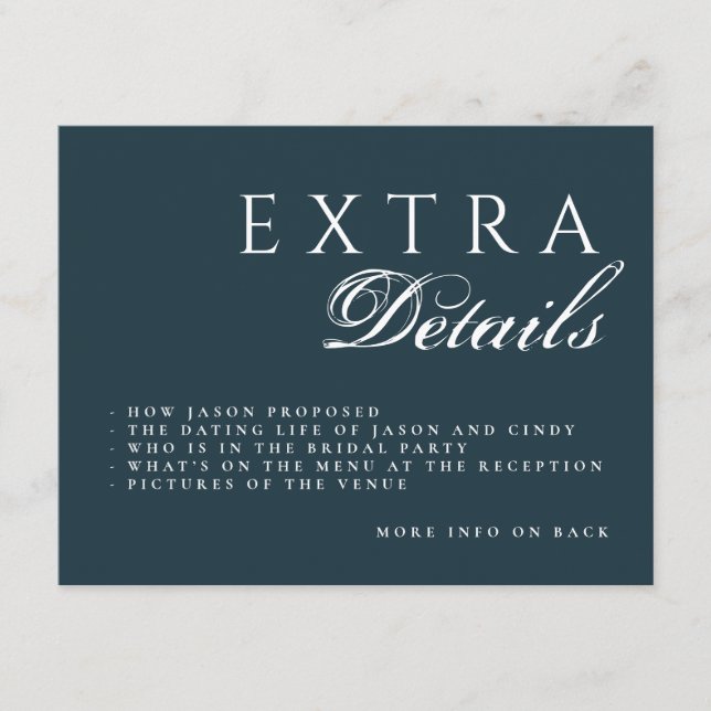 Navy Editable QR Code Double Side Details Wedding Enclosure Card (Front)