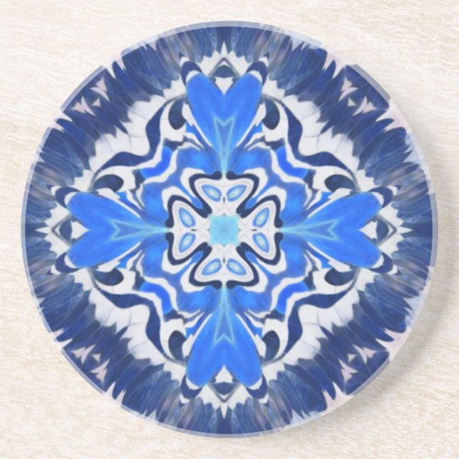 Navy electric blue geometric pattern coaster (Front)