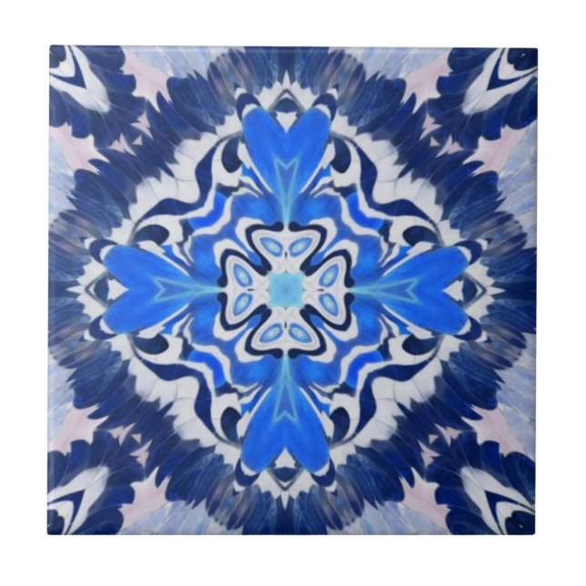 Navy electric blue geometric pattern tile (Front)