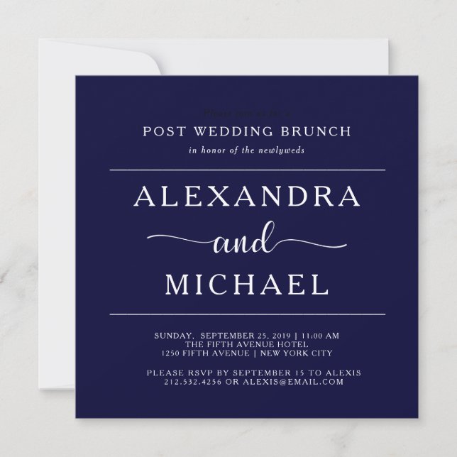 Navy Elegance | Minimalist Post Wedding Brunch Invitation (Front)