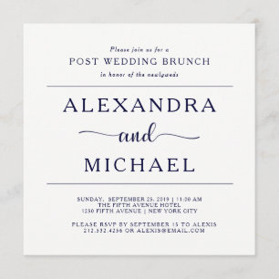 Navy Elegance   Minimalist Post Wedding Brunch Invitation