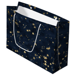 Navy Elegant Celestial Starry Gold Stars Design Large Gift Bag