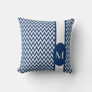 Navy Elegant Chevron Design with monogram Throw Pillow