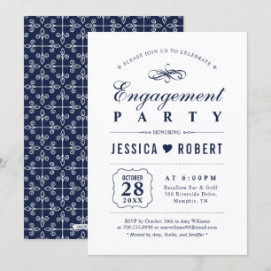 Navy Elegant Engagement Party Invitation