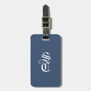 Navy Elegant Gothic Monogram Name Medieval Typo Luggage Tag