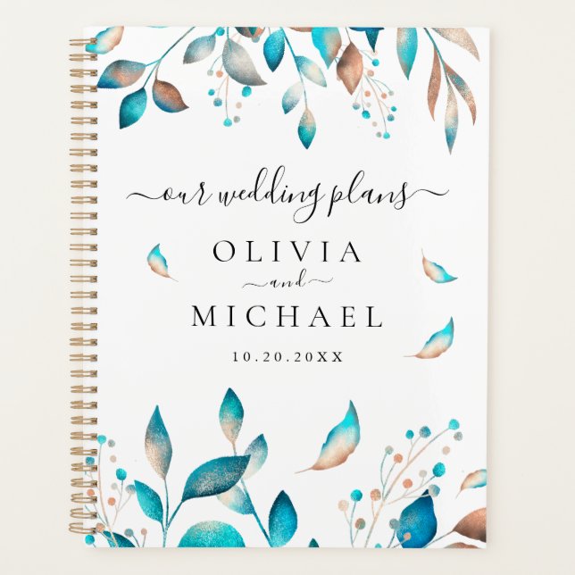 Navy Elegant Greenery Wedding Planner (Front)