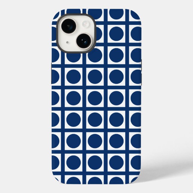 Navy Elegant Grid Dots Case-Mate iPhone Case (Back)