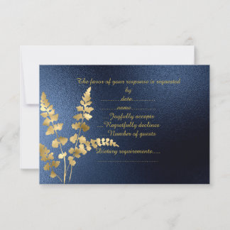 NAVY ELEGANT MODERN GOLD LEAF RSVP CARD