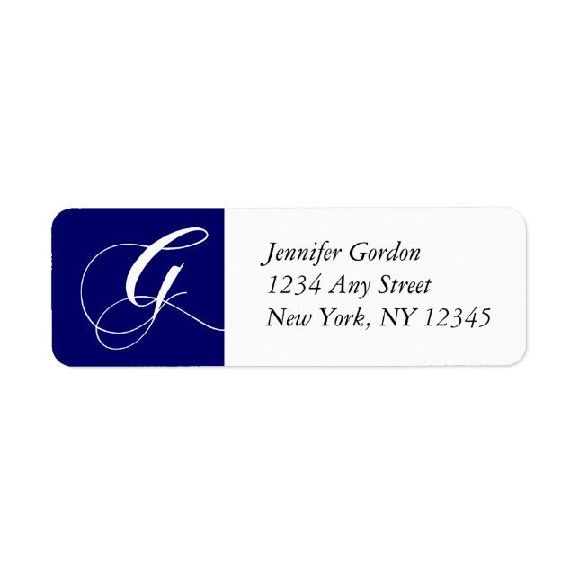 Navy Elegant Monogram G Return Adress Labels (Front)