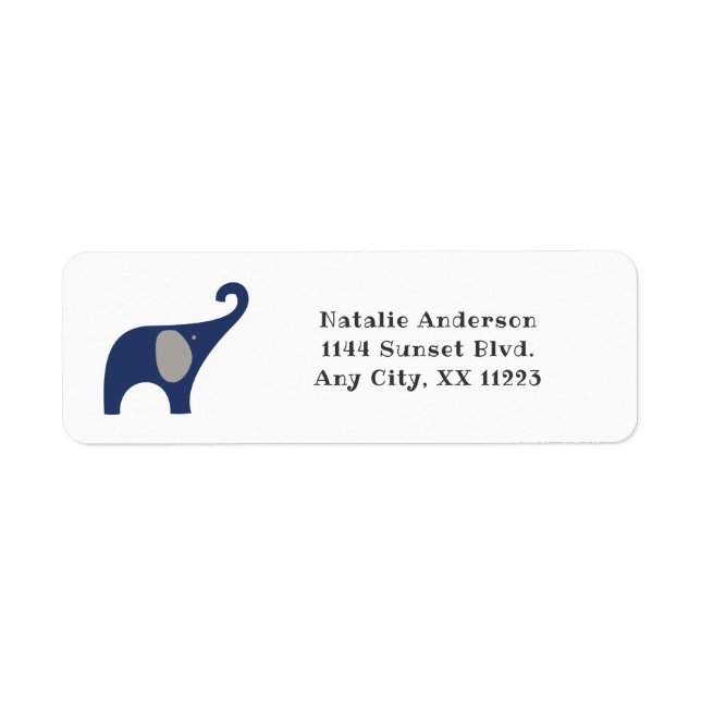 Navy Elephant Baby shower Retourner Adresse étique (Devant)