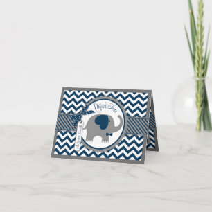 Navy Elephant Bird Chevron Print Thank You Card