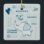 Navy Elephant Birth Stats Baby's First Christmas Ceramic Ornament<br><div class="desc">Navy Blue Mint Teal & Grey Cute Elephant Baby Birth Stats Keepsake First Christmas Ornament, with your Personalized Text. A colour editable design, you change all the colours to match your Nursery, Holiday Décor, or Baby Shower theme colour palette. Perfect for a Baby Boy or Girl! - Adorable and easy...</div>