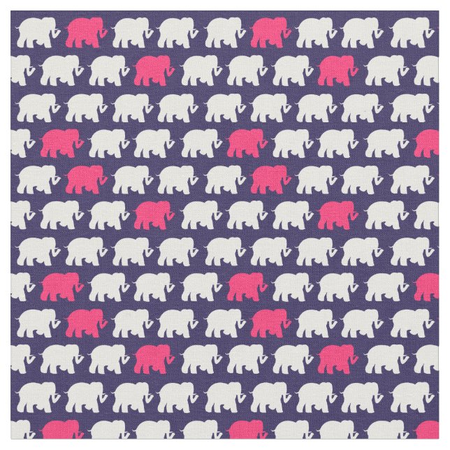 Navy elephants fabric (Close Up)