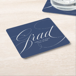 Navy Eloquence Graduation Square Paper Coaster