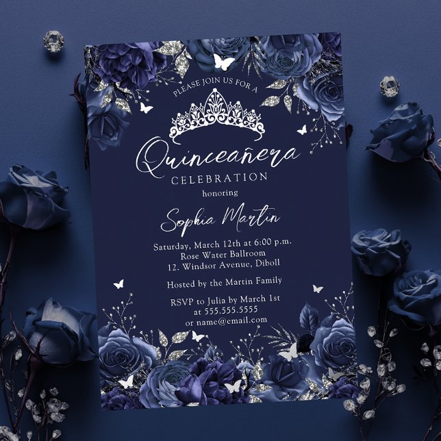 Navy Enchanting Floral Butterfly Quinceanera (Creator Uploaded)