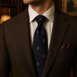Navy Estate Crest Tie Luxury Old Money Wedding
