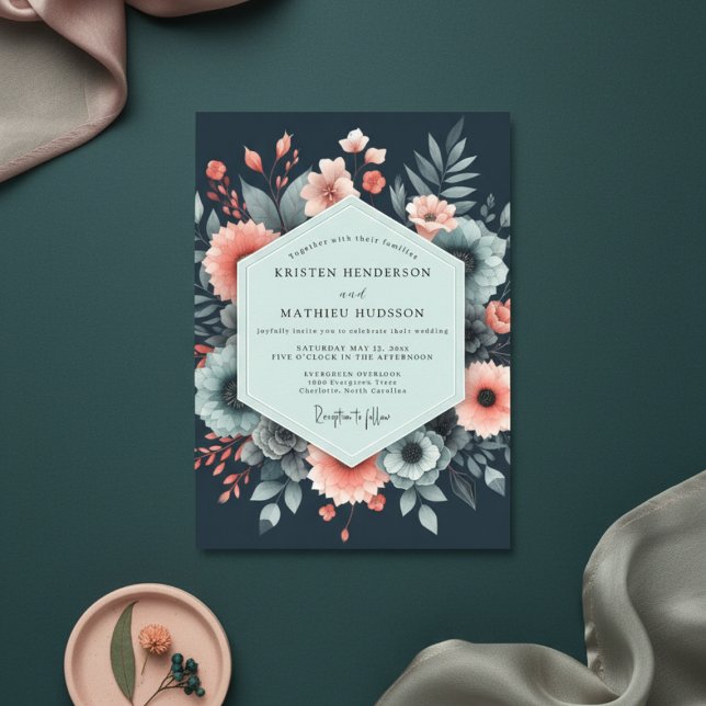 Navy Ethereal Floral Bloom Wedding Invitation (Creator Uploaded)