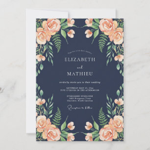 Navy Ethereal Floral Romance Wedding Invitation