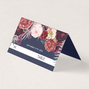 Navy Fall Marsala Peony Mariage Tente Place Cartes