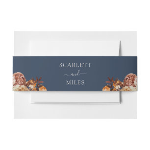 Navy Fall Watercolor Botanicals Wedding Invitation Belly Band