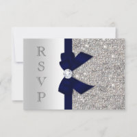 Navy Faux Bow Silver Sequins Diamond RSVP