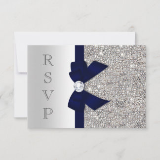 Navy Faux Bow Silver Sequins Diamond RSVP