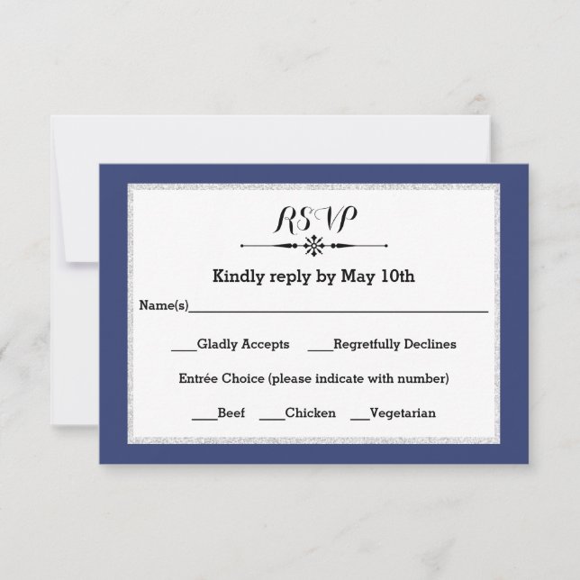 Navy & Faux Glitter Frame- RSVP Response Card (Front)