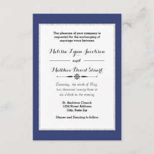 Navy & Faux Glitter Framed - 3x5Wedding Invitation