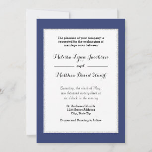 Navy & Faux Glitter Framed - Wedding Invitation