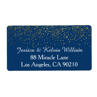 Navy Faux Gold Confetti Dot Wedding Return Address