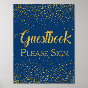 Navy Faux Gold Glitter Confetti Wedding Guestbook