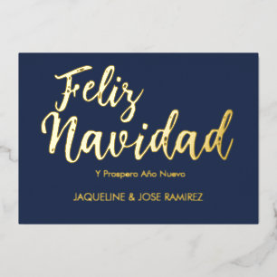Navy Feliz Navidad Spanish Gold Foil Holiday Card