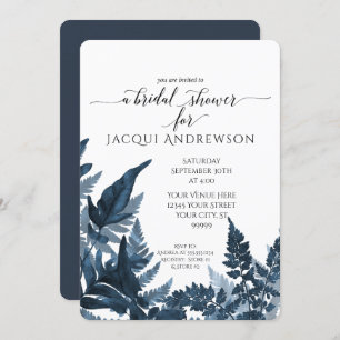 Navy Fern Foliage Forest Botanical Bridal Shower Invitation