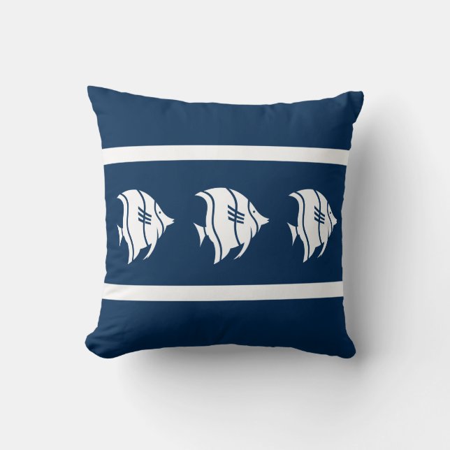 navy  fish  on  white  PILLOW coastal living (Front)