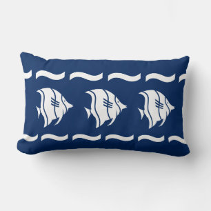 navy fish on white PILLOW coastal living